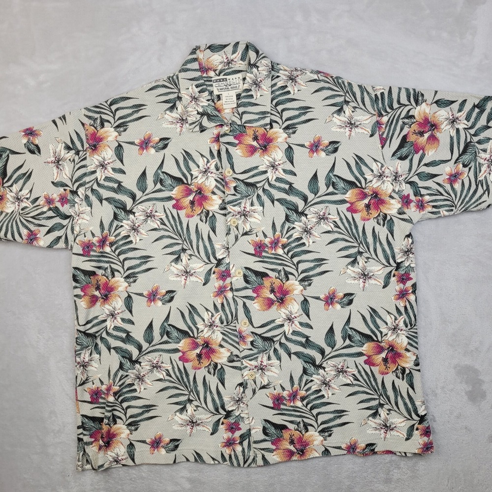 Natural Issue Shirt Mens XL Hawaiian Surf Button Up Lounge Worn Wash Batik Heavy